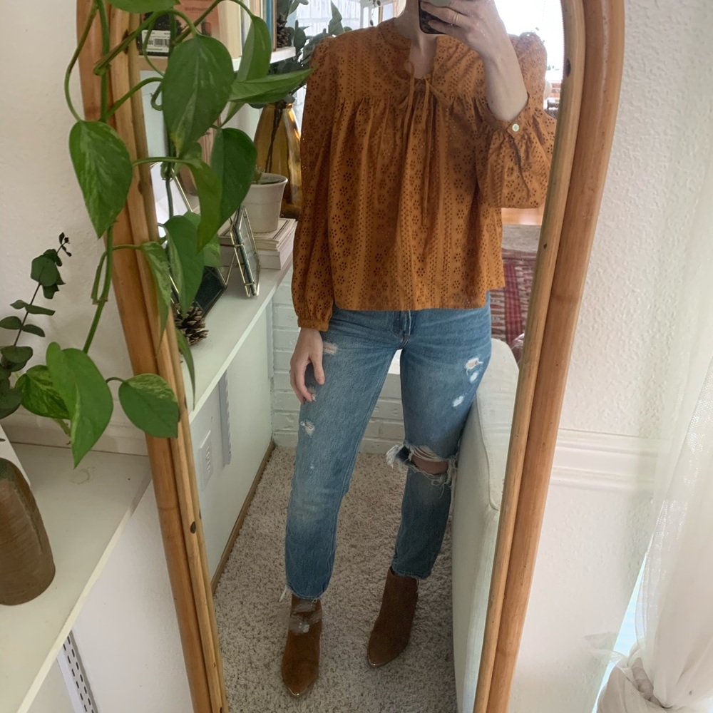 Madewell double tie eyelet peasant top size medium